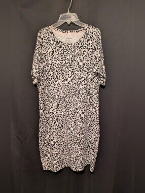 Joyspun Pink Black Gray Short Sleeve Leopard Print Nightgown Size L - XL